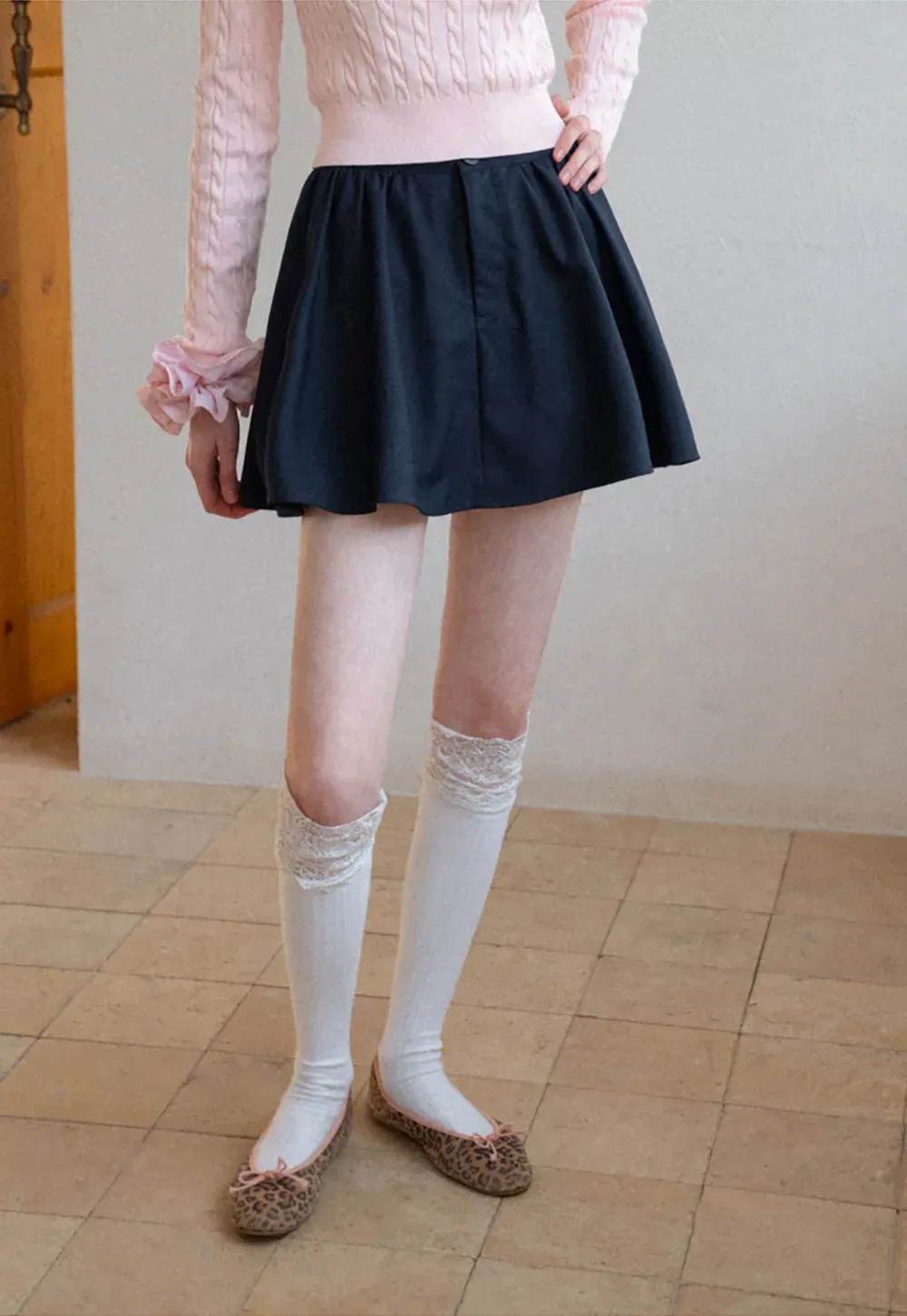 Pleated A-line Mini Skirt with Waistband