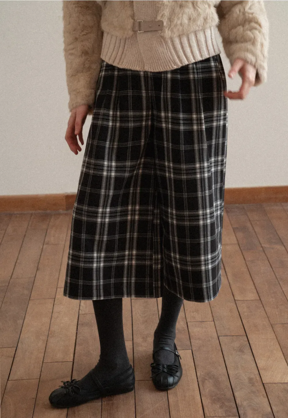 Plaid Wide Leg Pants Culottes Women's Trousers