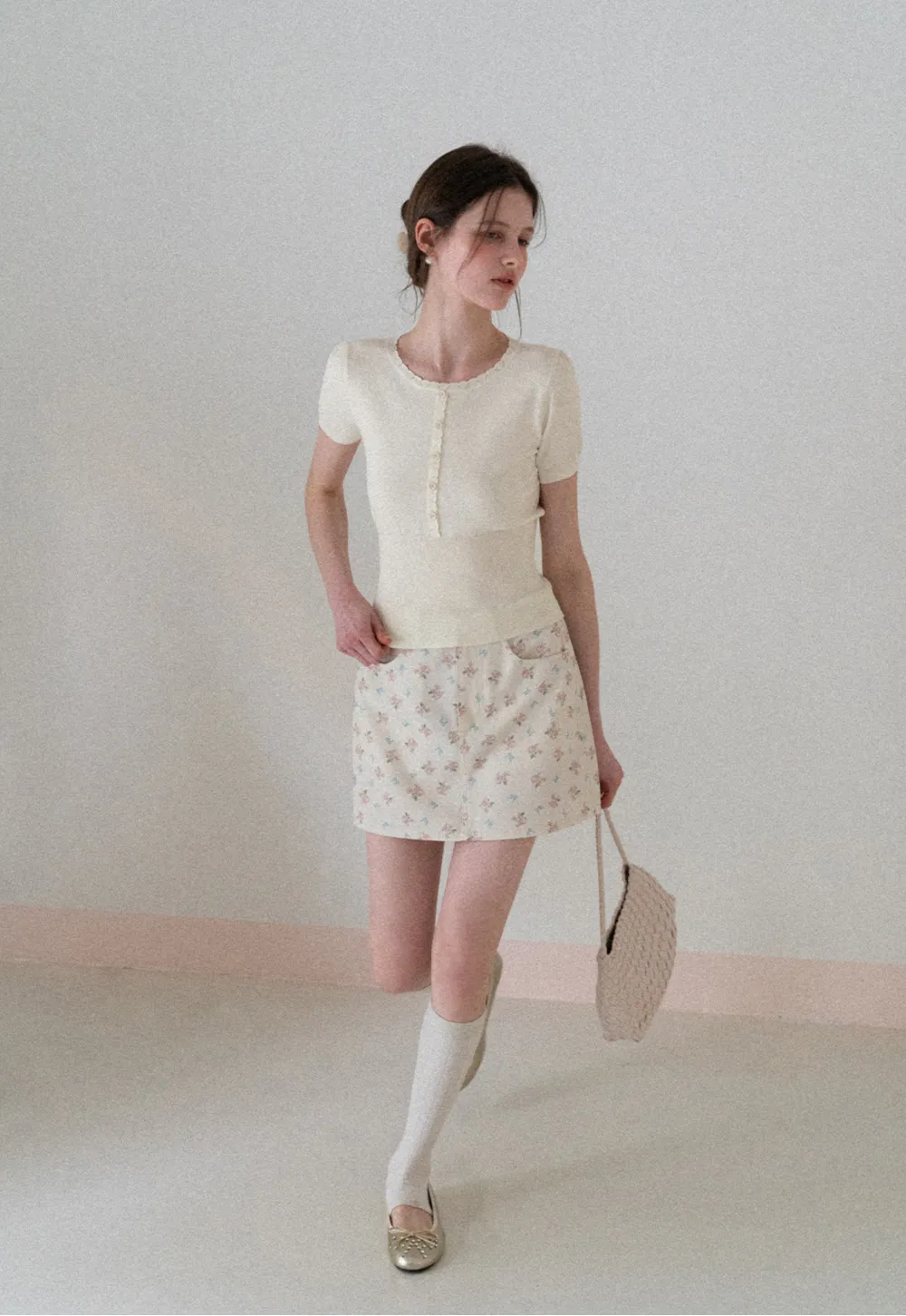 Floral Print Mini Skirt with Front Pockets