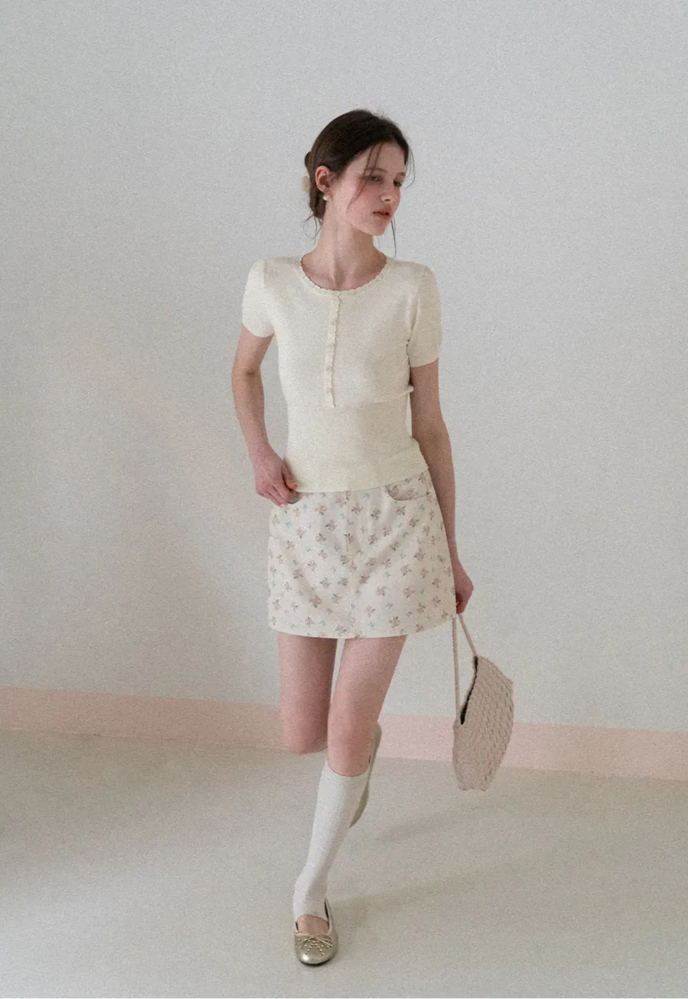 Floral Print Mini Skirt with Front Pockets