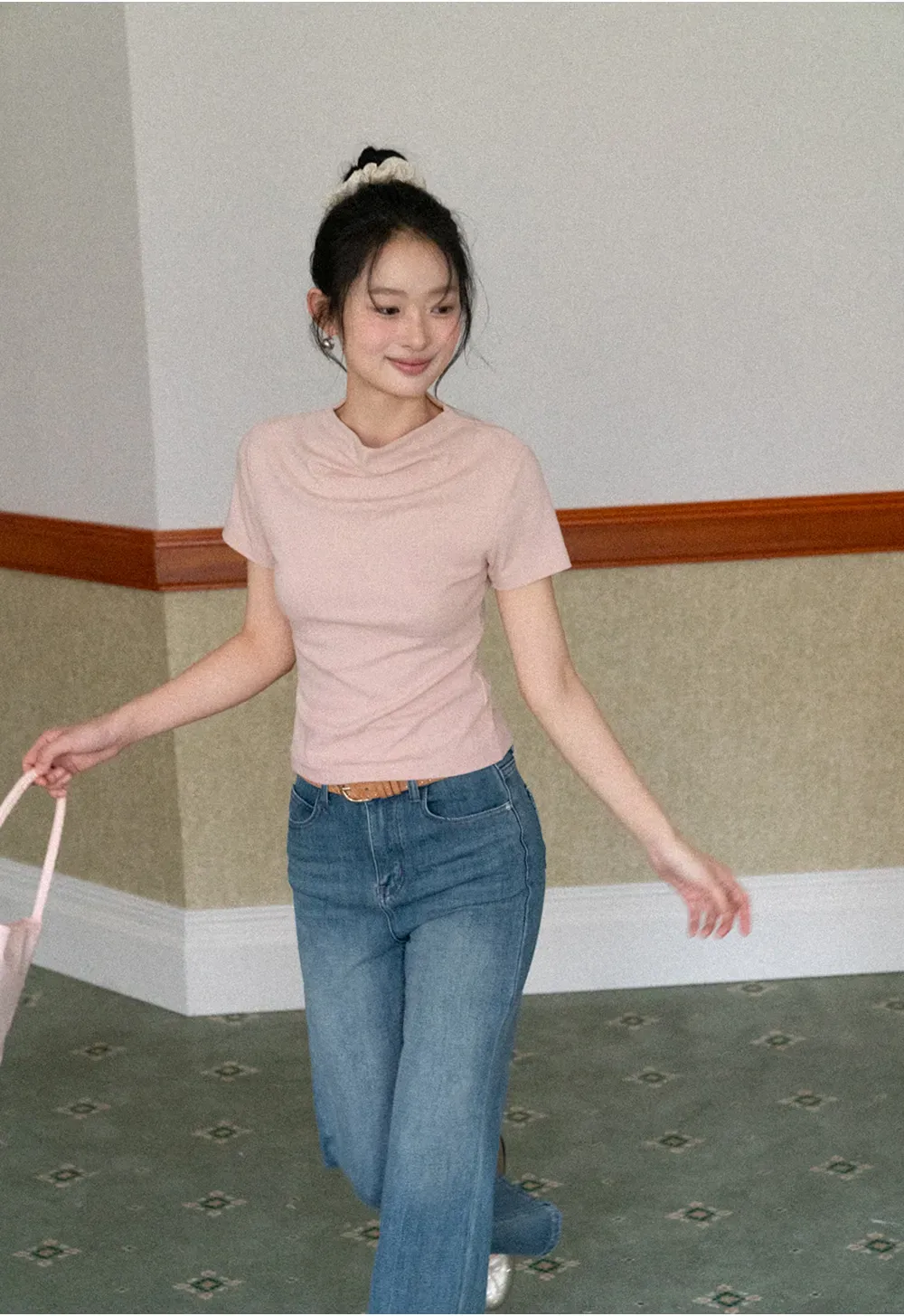 Flared Cut Denim Jeans with High Waist