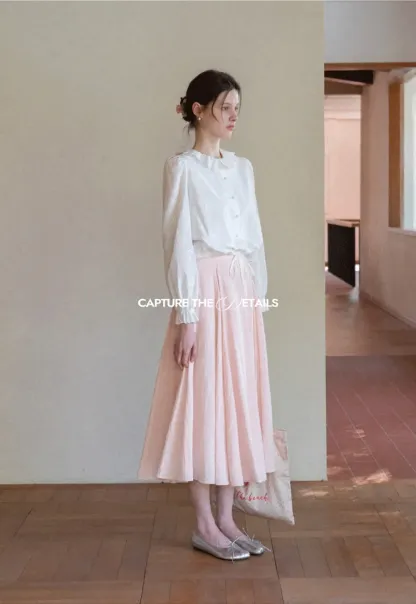 Flowy Pleated Midi Skirt with Drawstring Waist