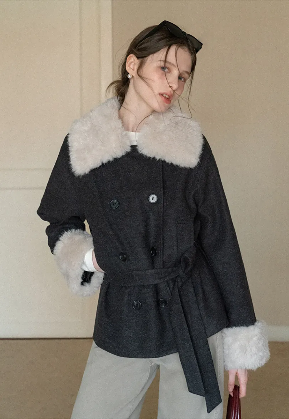 Wide leg high waist denim jeans with belt loop design