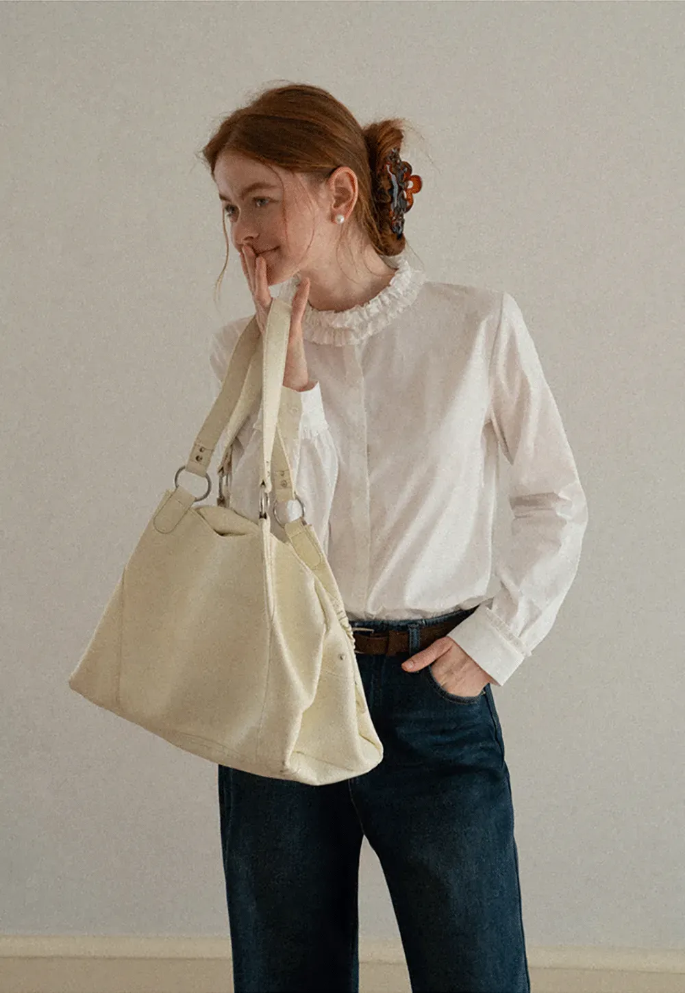 Elegant Blouse with Ruffled Collar and Cuffs