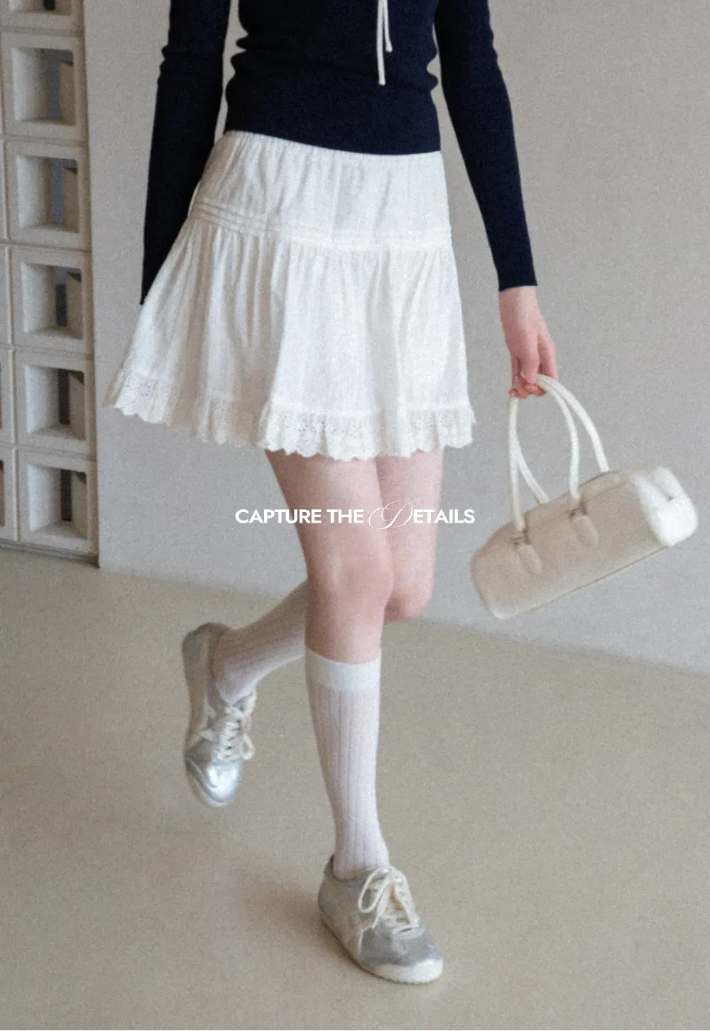 Eyelet Trimmed Tiered Skirt with Ruffled Hem