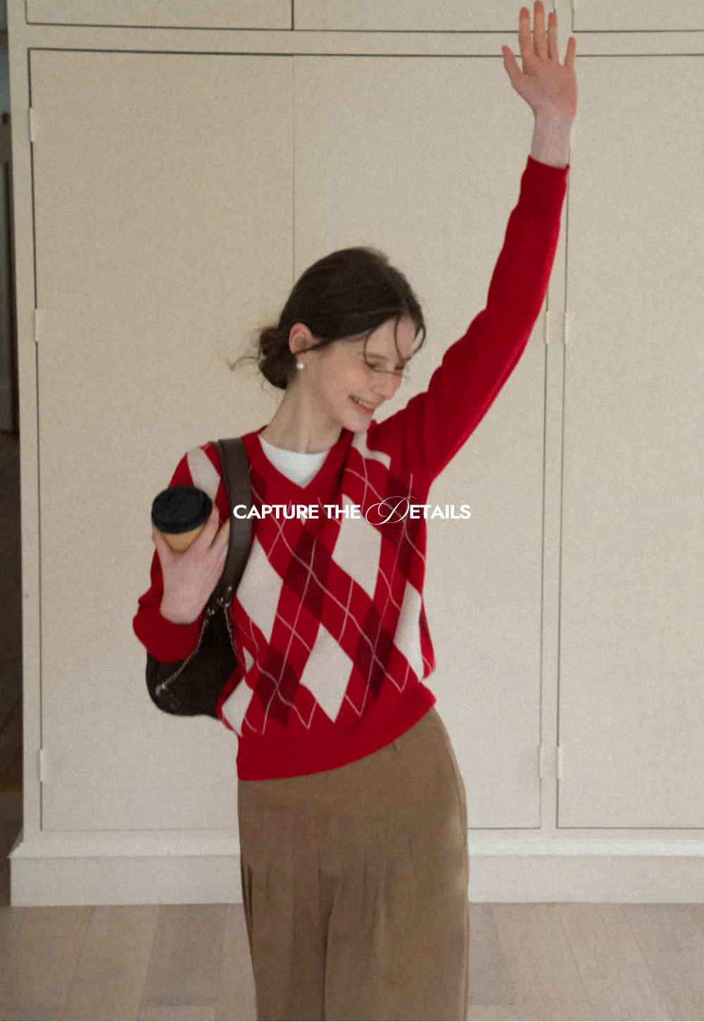 Red Knit Sweater with Shoulder Details