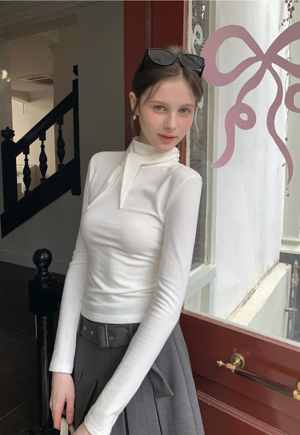 Tie Neck Long Sleeve T-Shirt Top