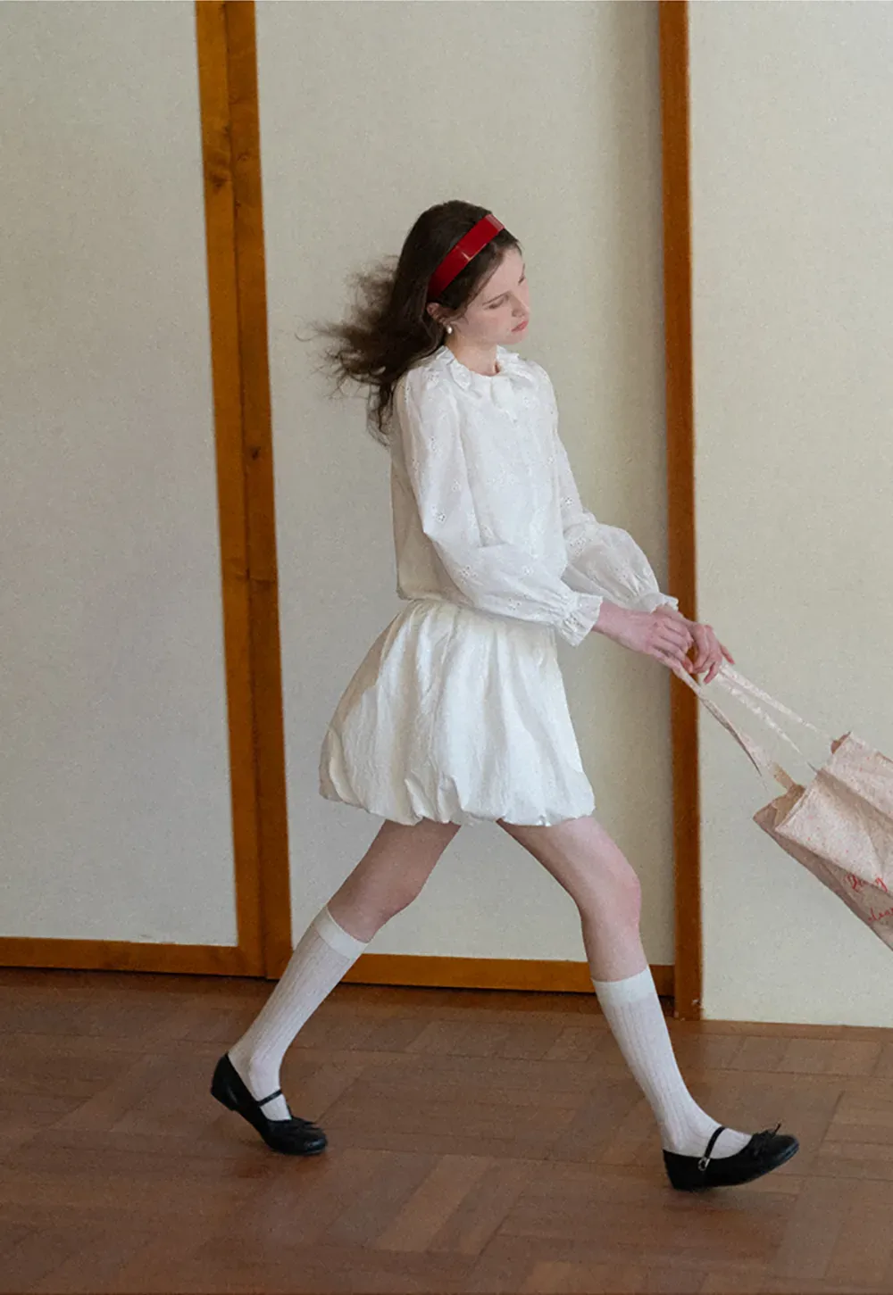 Ruffled Collar Long Sleeve Button Up Shirt