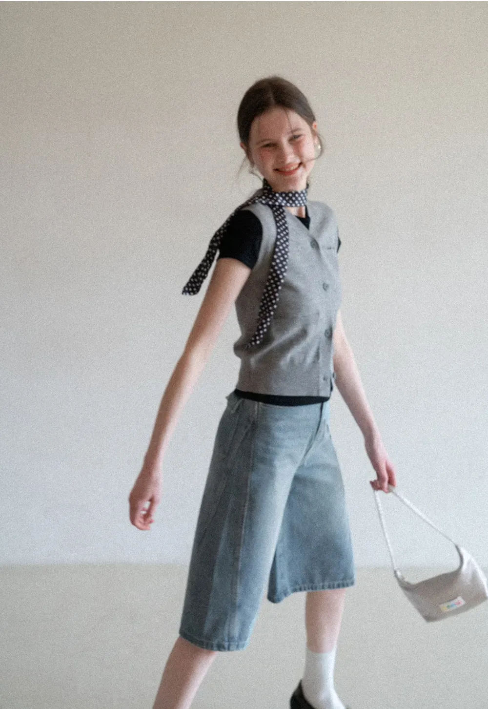 Wide Leg Denim Shorts with Belt and Back Pockets