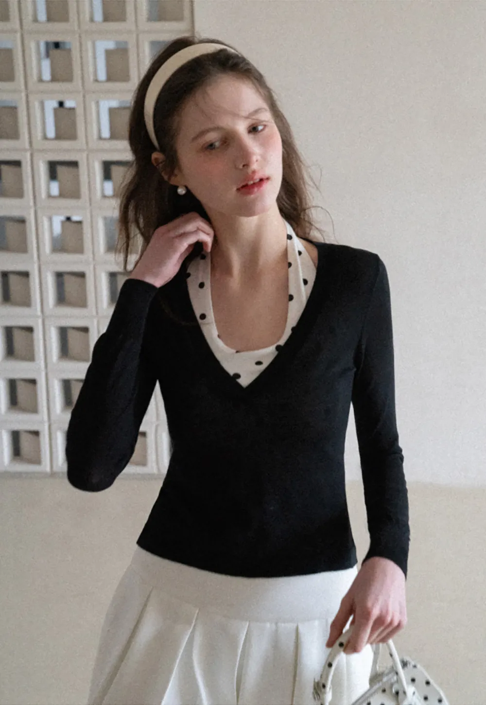 Woolen Knit Sweater and Polka Dot Tank Top