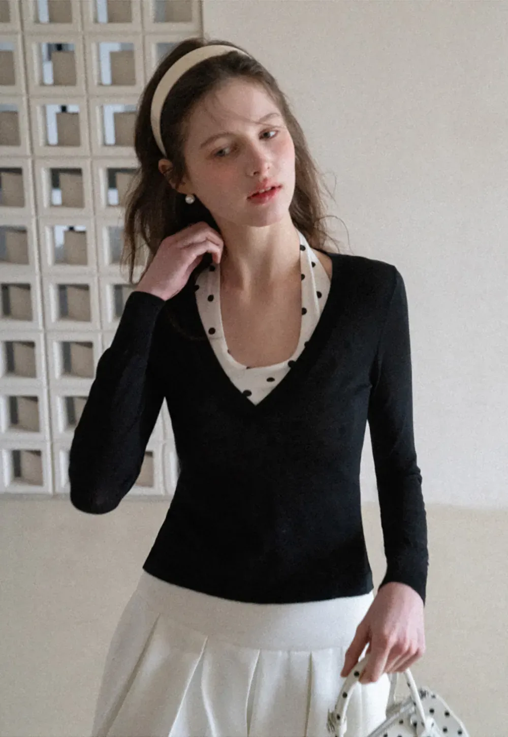 Woolen Knit Sweater and Polka Dot Tank Top