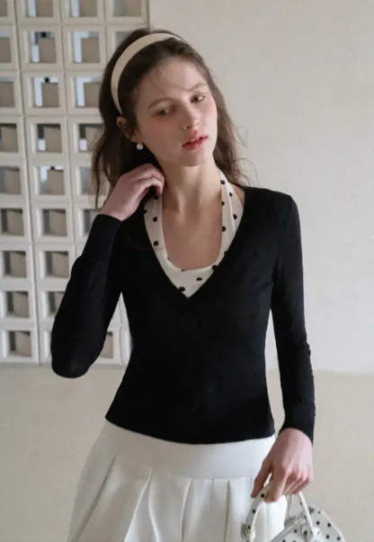 Woolen Knit Sweater and Polka Dot Tank Top