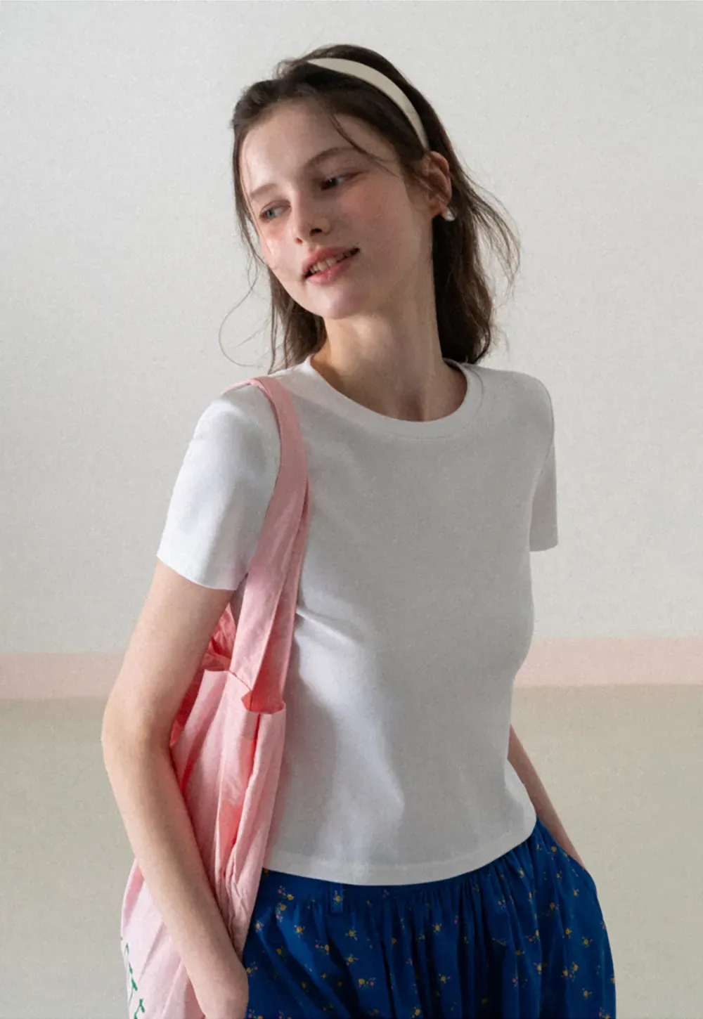 Short Sleeve Crew Neck T Shirt with Sheer Scarf Detail