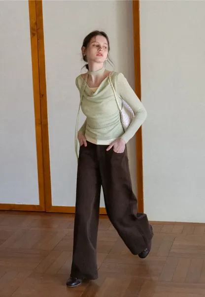 Long sleeve knit top with back tie detail