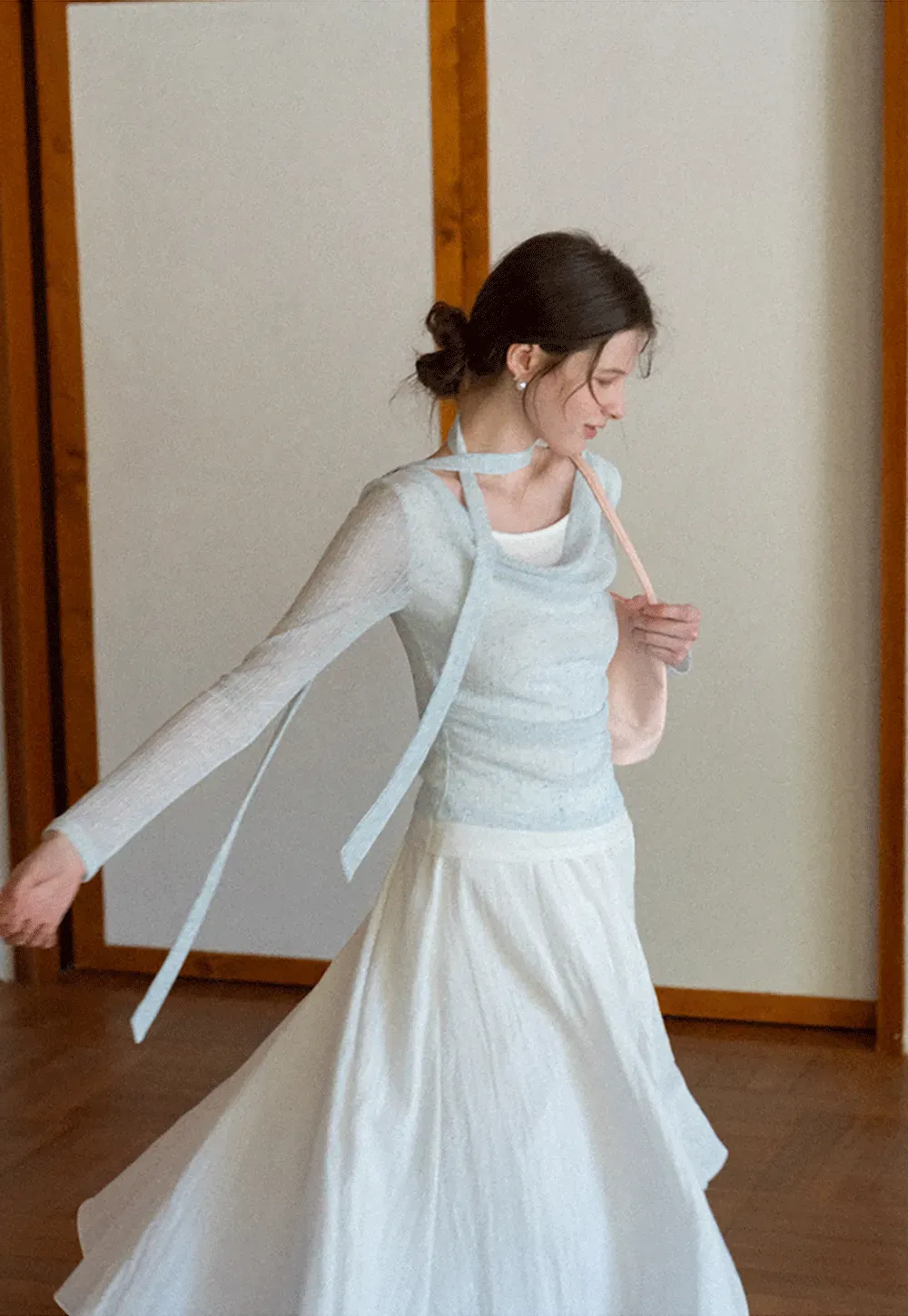 Flowy Pleated Midi Skirt with Drawstring Waist