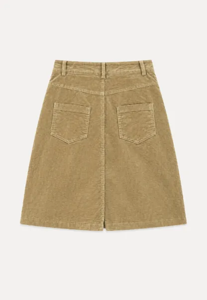 Corduroy A-Line Skirt with Front Slit