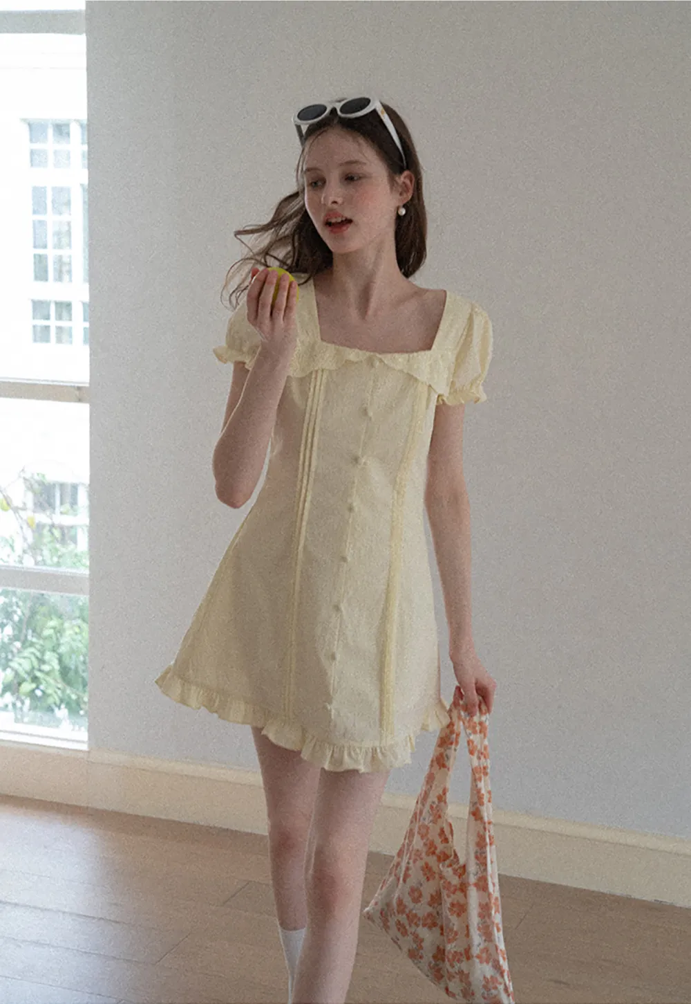 Short Sleeve Button Front Dress with Ruffled Hem