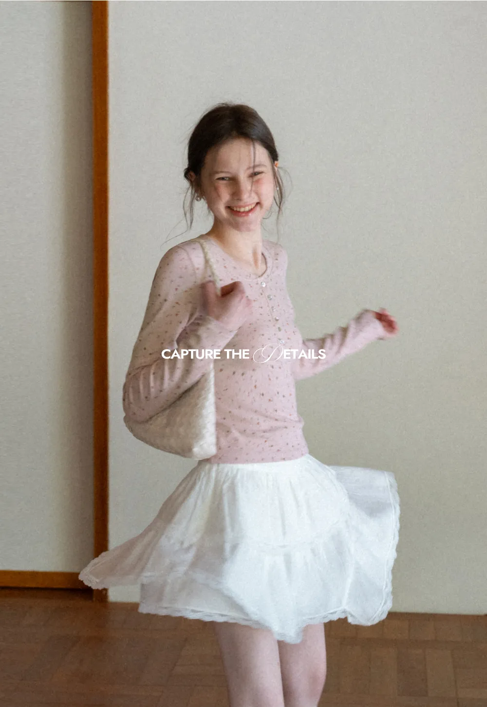 Long sleeve button front top with floral print