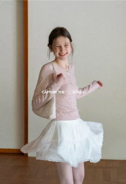 Long sleeve button front top with floral print