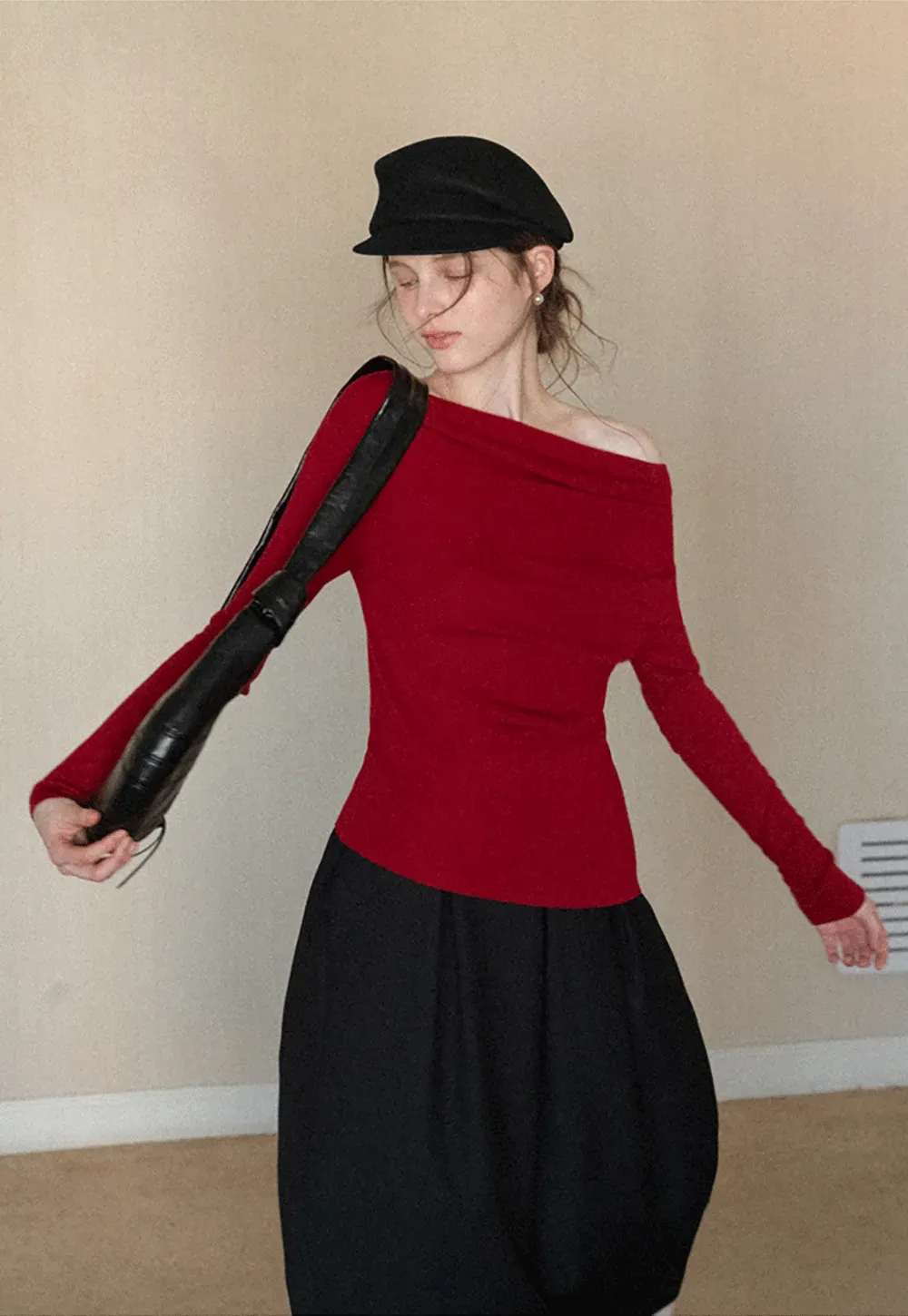 Elegant Off Shoulder Knit Top with Asymmetrical Design