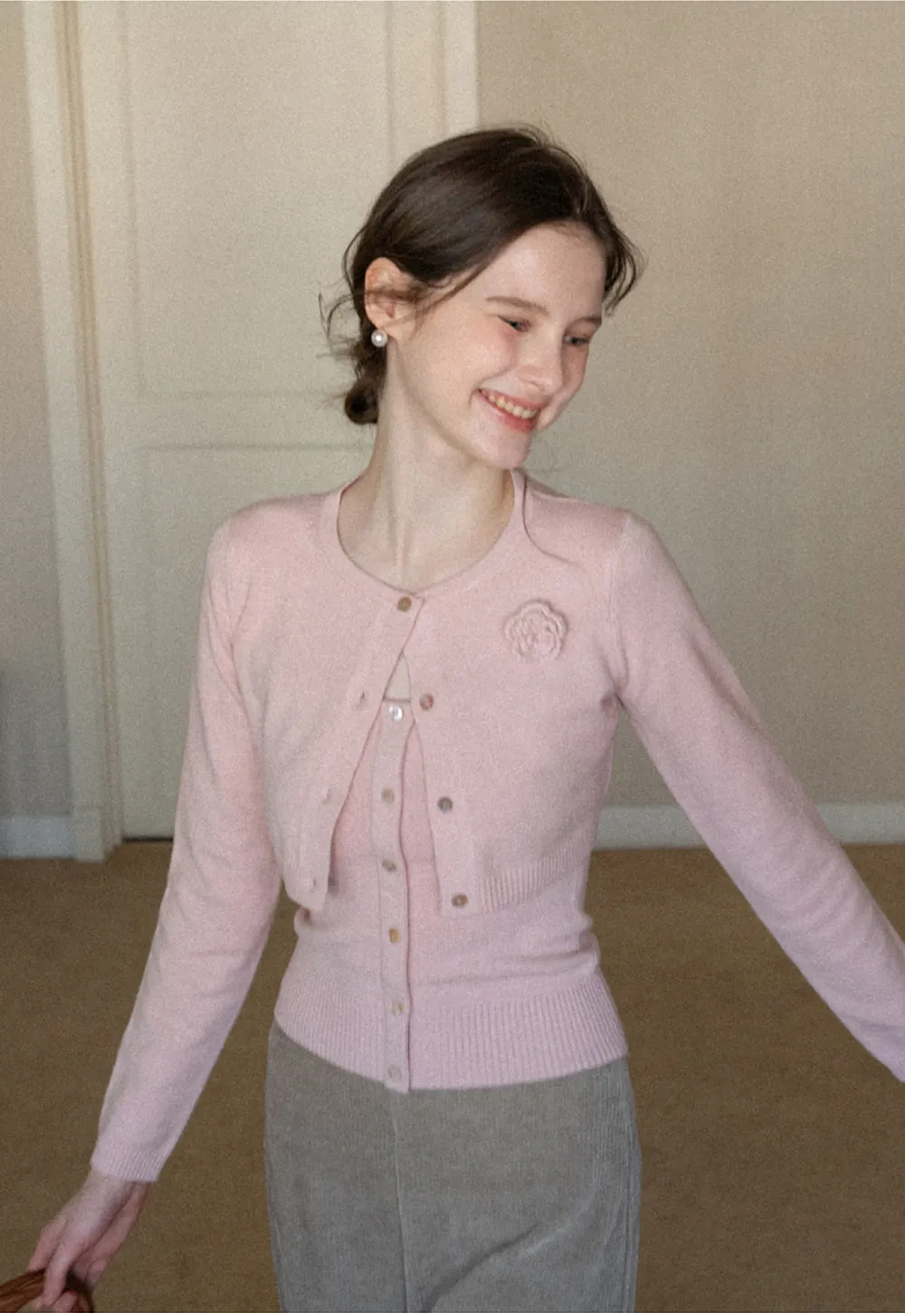 Elegant Knit Cardigan with Button Detail and Tank Top Set