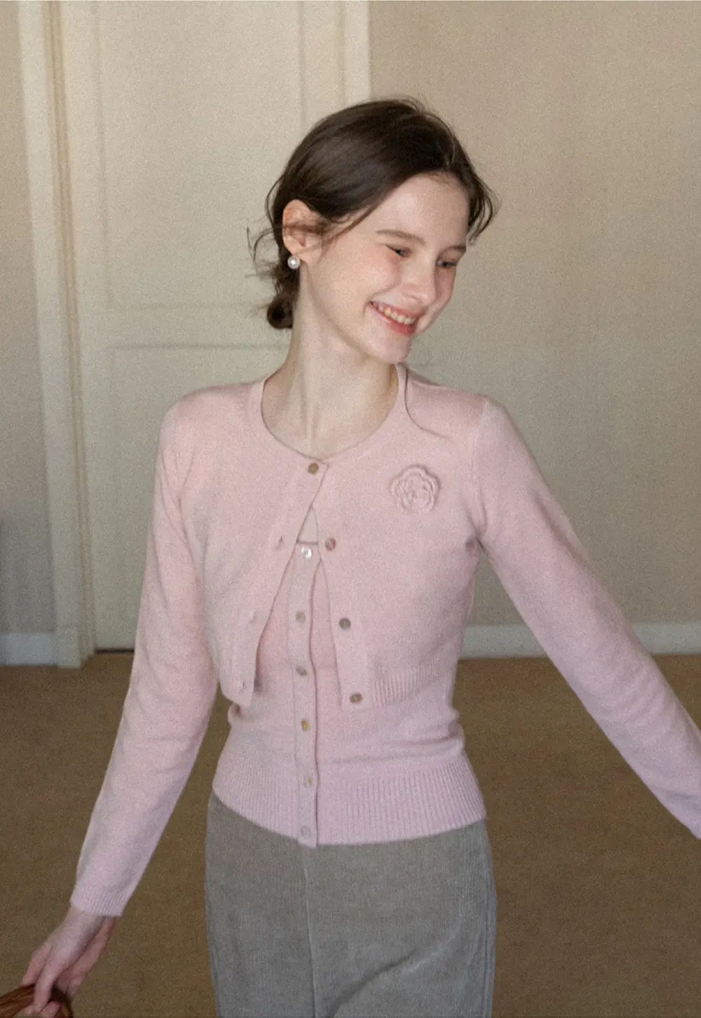 Elegant Knit Cardigan with Button Detail and Tank Top Set