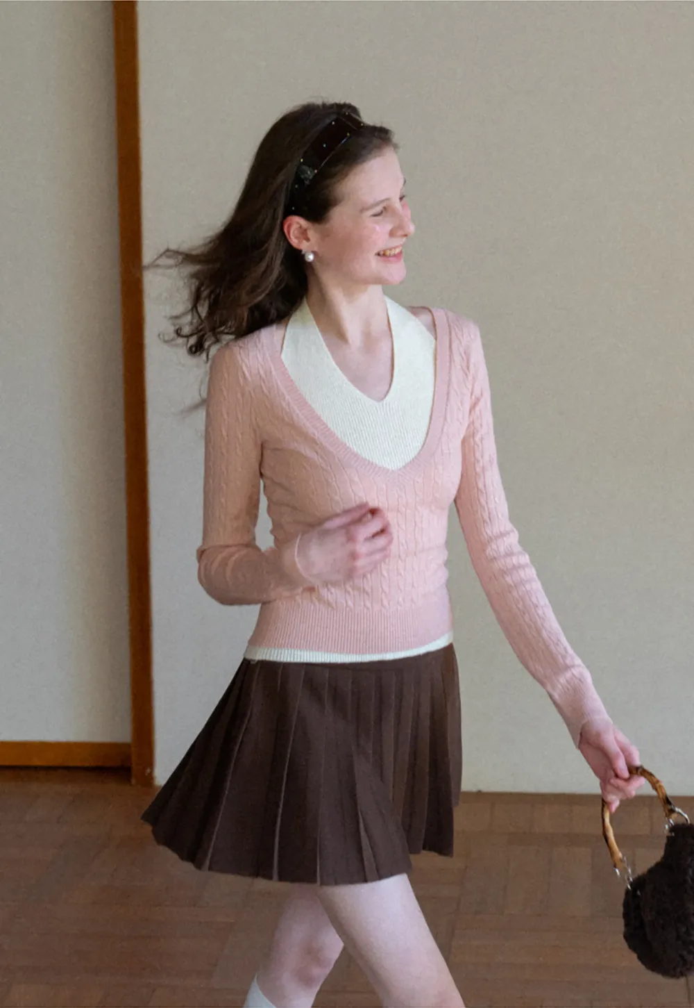 Cable Knit Sweater with Back Tie Detail