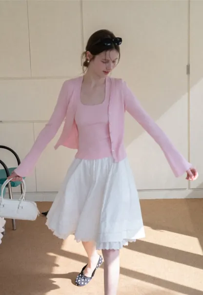 Light Knit Sweater Set with Tank Top and Cardigan Design