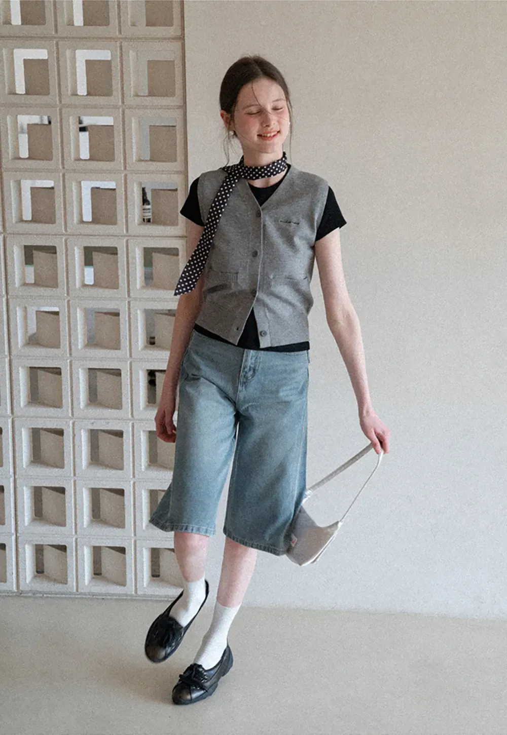 Knitted Vest with Button Closure and Embroidery