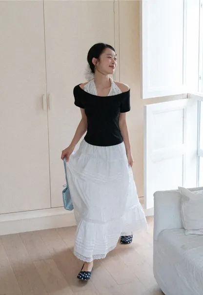 Off shoulder short sleeve top with halter neck detail