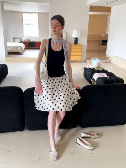 Polka Dot Print A Line Skirt