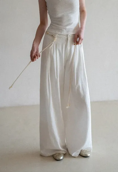 Casual Pants with Wide Legs and Pleats