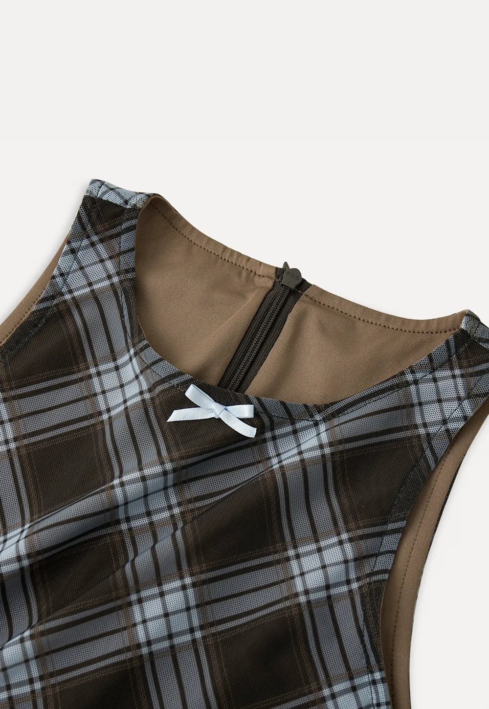 Plaid sleeveless dress with flared skirt