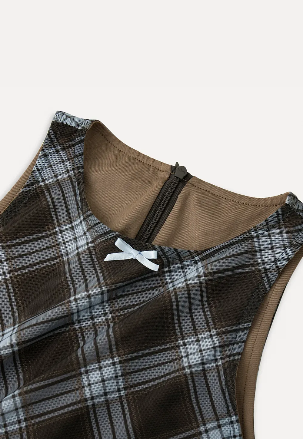 Plaid sleeveless dress with flared skirt