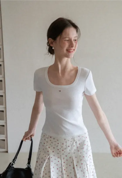 Short Sleeve Crop Top with Square Neckline