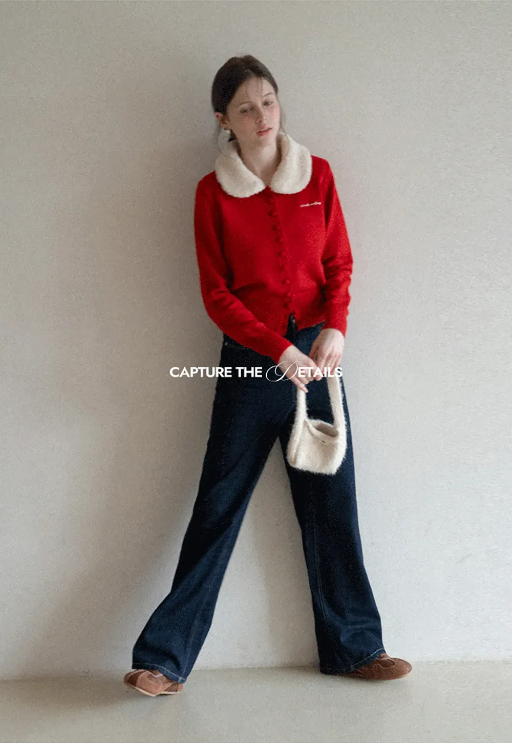 Soft Collar Knit Cardigan with Embroidery Design