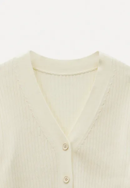 Women’s Ribbed V-Neck Cardigan with Button Detail