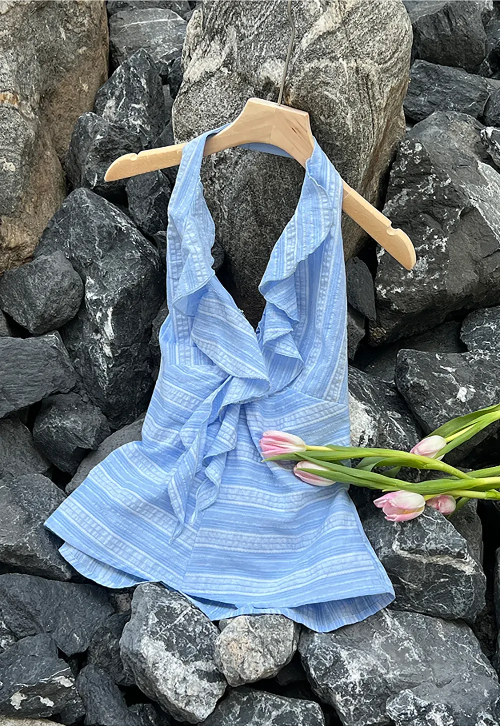 Halter Neck Top with Ruffled Detail