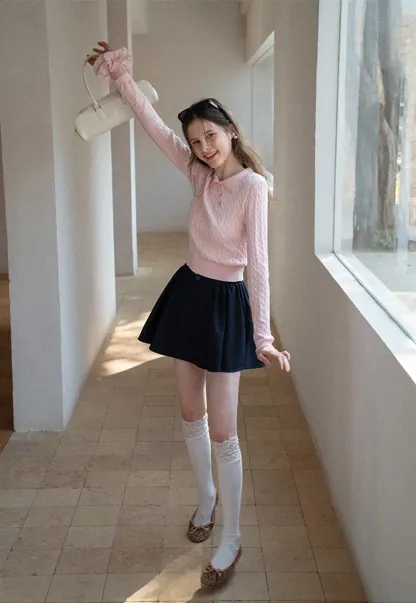 Pleated A-line Mini Skirt with Waistband