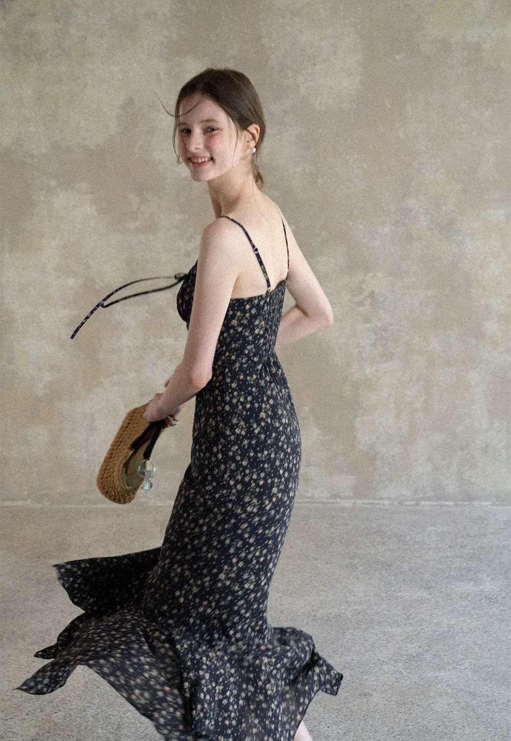 Floral Print Slip Dress with Thin Straps and Asymmetrical Hem