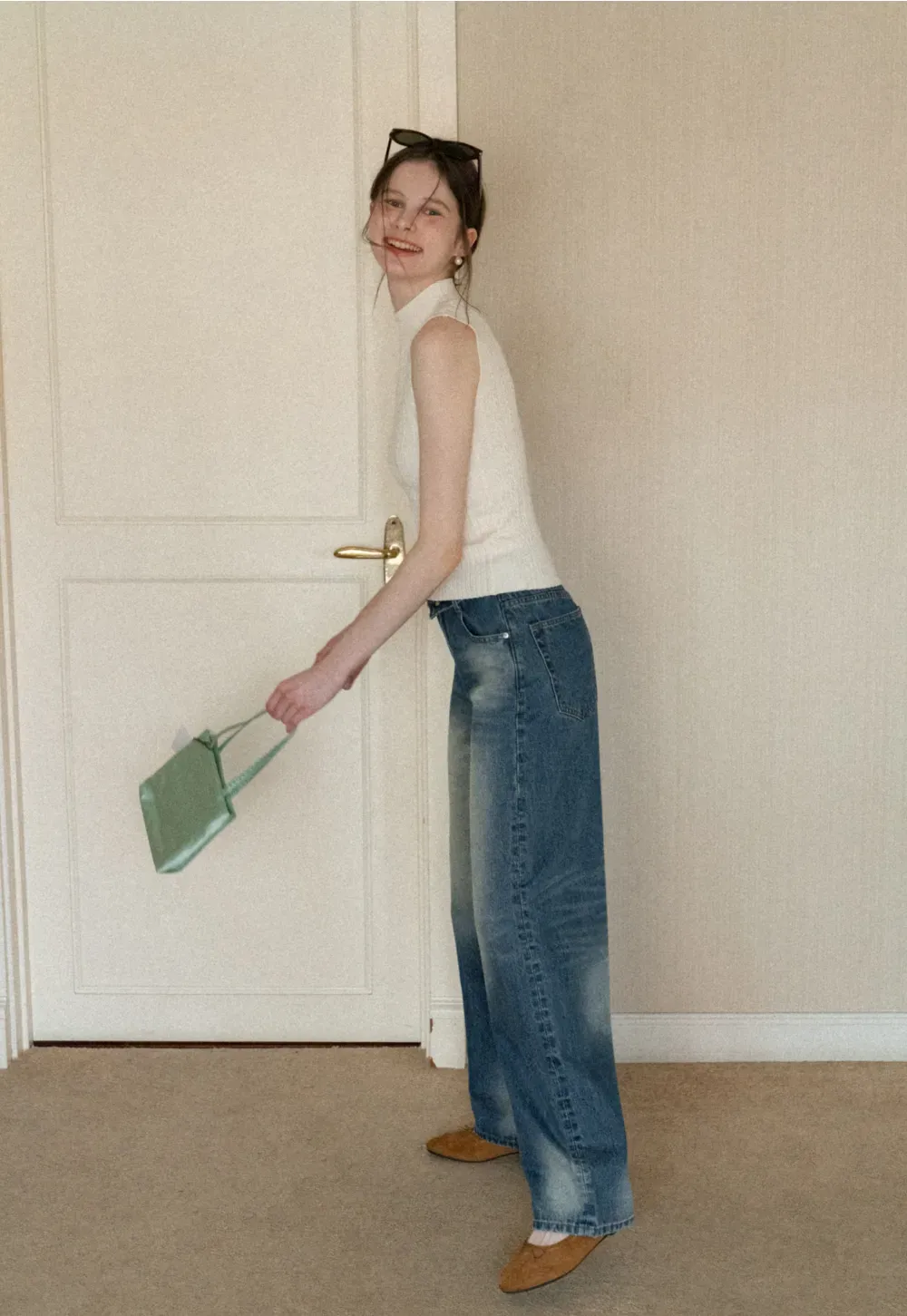 Cable Knit Sleeveless Top with High Neck Design