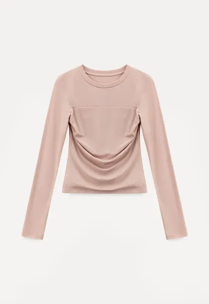 Ruched Long Sleeve T-Shirt with Gathered Detail