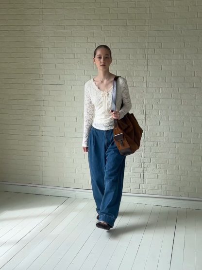 V-Neck Lace Jacquard Bow Top