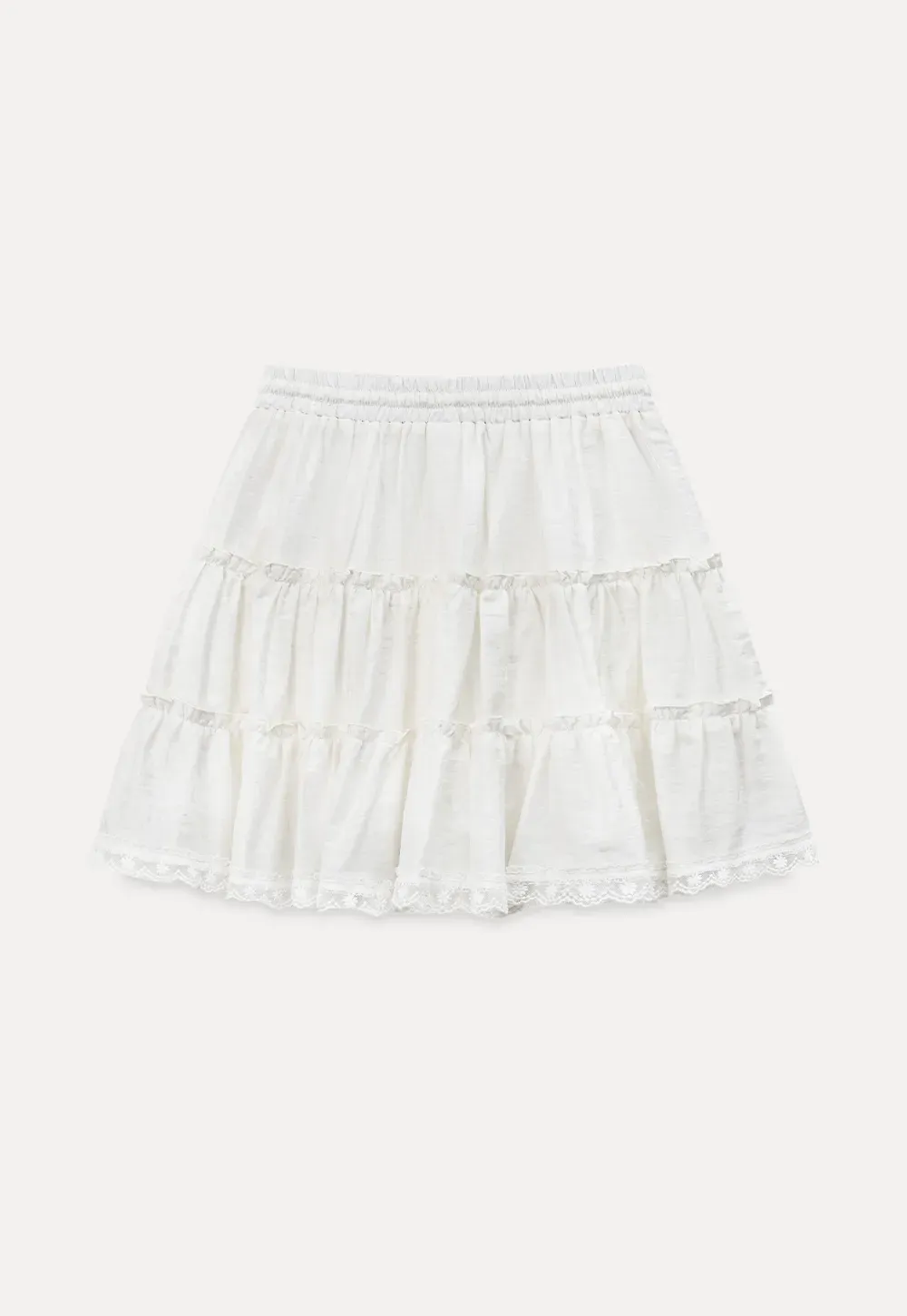 Tiered lace hem drawstring waist skirt