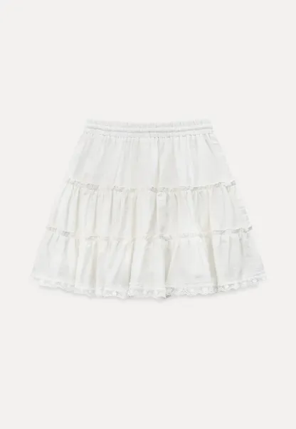 Tiered lace hem drawstring waist skirt
