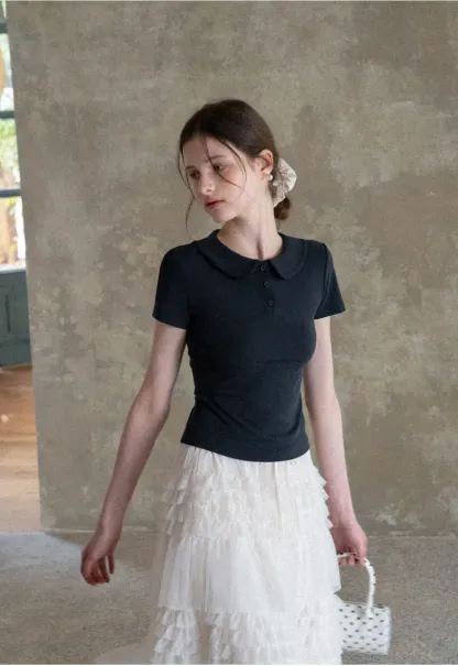 Short Sleeve Collared Button Front T Shirt