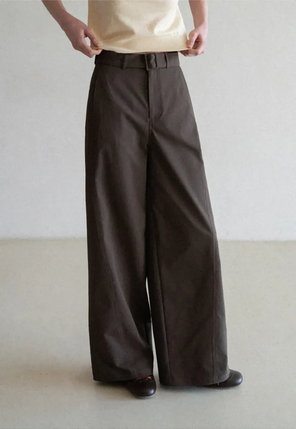 Wide Leg Casual Pants with Belted Waist
