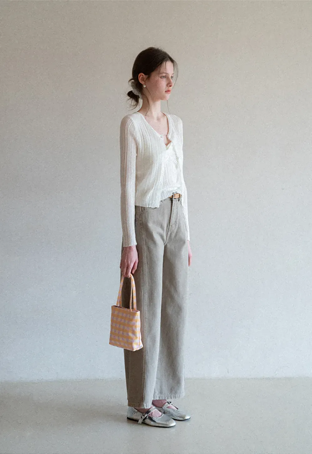 Wide leg high waist denim pants with belt loops