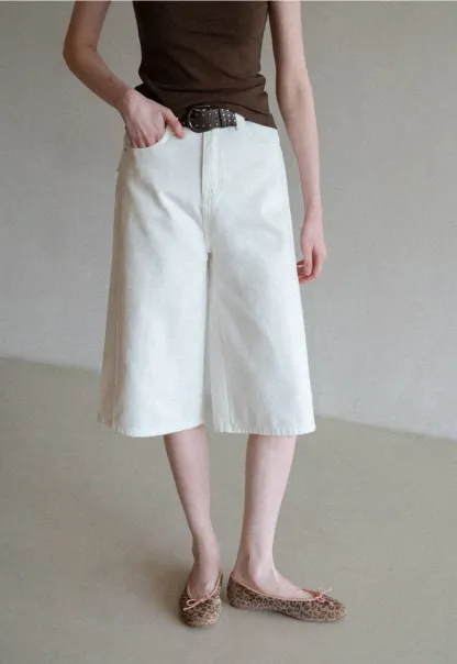 Wide Leg Denim Shorts with Belt and Back Pockets