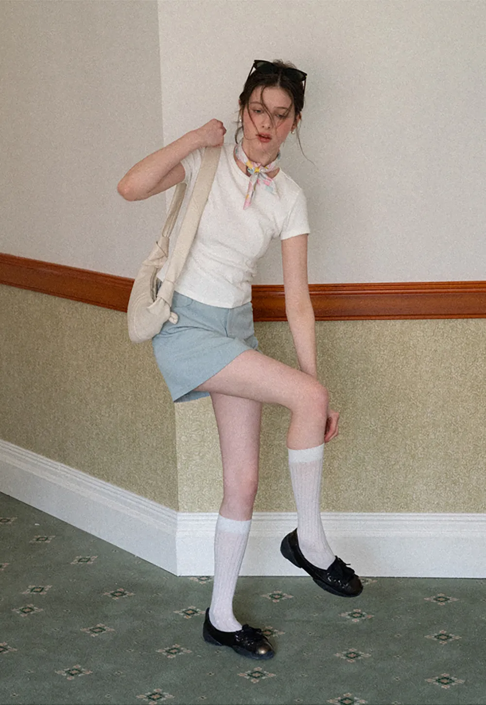 A-line mini skirt with front zipper and belt loops